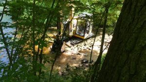 DNR installing root wads on the North Fork of the Clam River